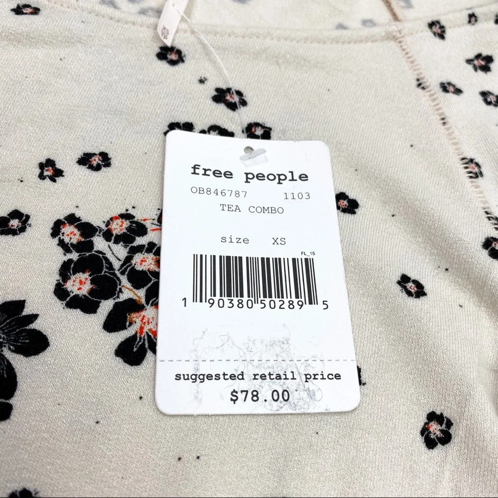 NEW Free People To The Tropics Bodycon Top Cream Tea Floral Print Size XS - Picture 11 of 13